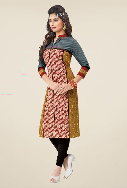 Salwar Studio Grey & Red Printed Unstitched Kurti Salwar Studio Grey & Red Printed Unstitched Kurti