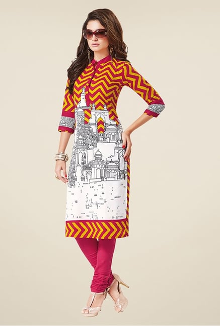 Salwar Studio Yellow & Pink Printed Unstitched Kurti Salwar Studio Yellow & Pink Printed Unstitched Kurti