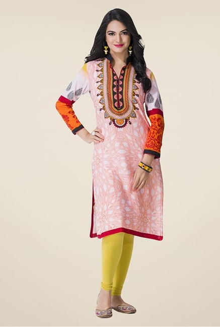 Salwar Studio Orange & White Printed Unstitched Kurti Salwar Studio Orange & White Printed Unstitched Kurti