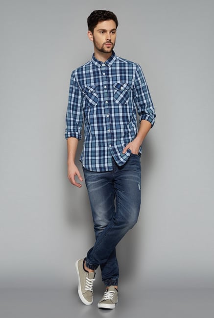Nuon Men by Westside Indigo Checks Shirt Nuon Men by Westside Indigo Checks Shirt