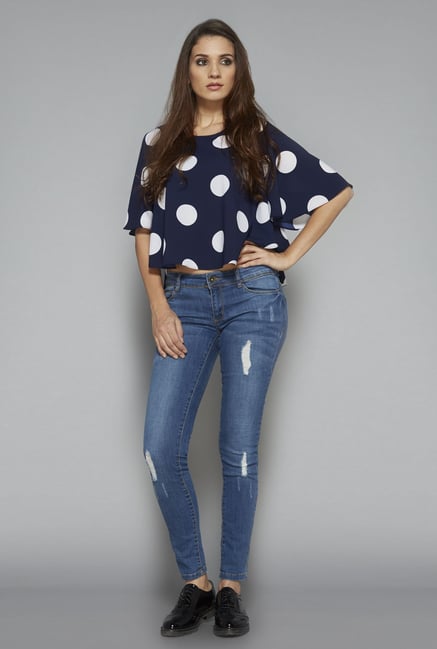 Nuon by Westside Navy Polka Dot Blouse Nuon by Westside Navy Polka Dot Blouse
