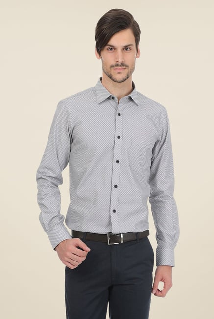 Basics Grey Self Print Shirt Basics Grey Self Print Shirt