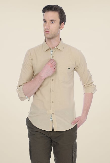 Basics Beige Solid Shirt Basics Beige Solid Shirt
