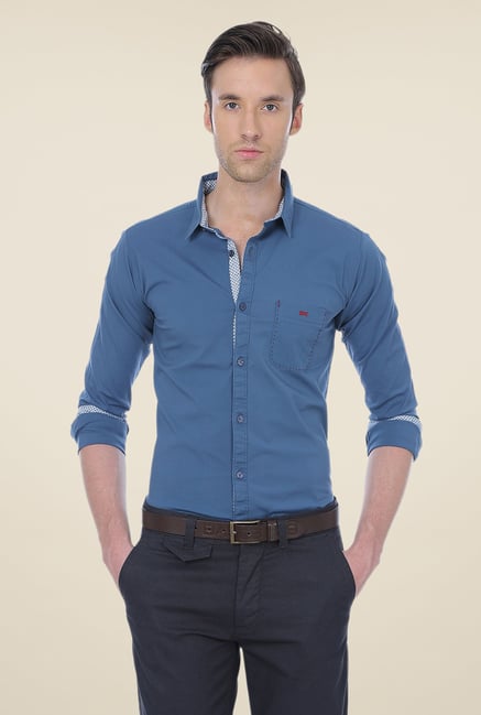 Basics Blue Solid Shirt Basics Blue Solid Shirt