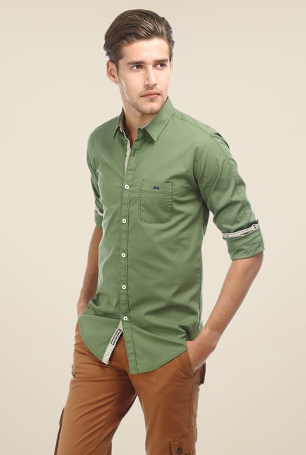 Basics Olive Solid Shirt Basics Olive Solid Shirt