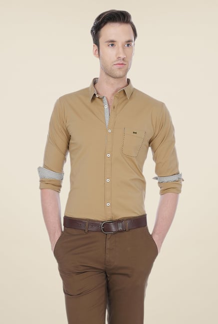 Basics Khaki Solid Shirt Basics Khaki Solid Shirt