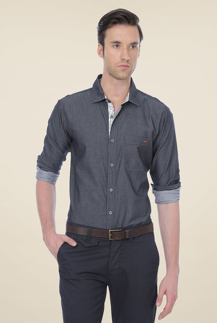 Basics Dark Grey Solid Shirt Basics Dark Grey Solid Shirt