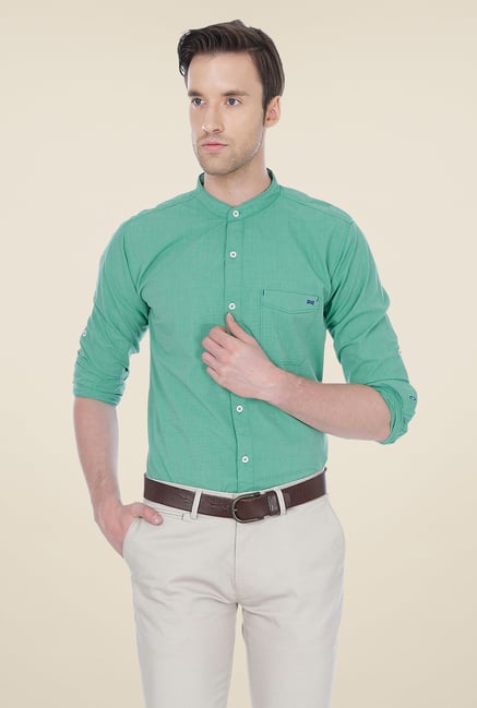 Basics Sea Green Solid Shirt Basics Sea Green Solid Shirt