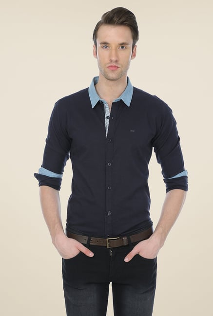Basics Navy Solid Shirt Basics Navy Solid Shirt