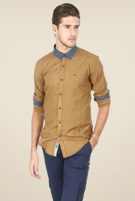 Basics Khaki Solid Shirt Basics Khaki Solid Shirt