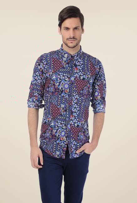 Basics Blue Printed Shirt Basics Blue Printed Shirt