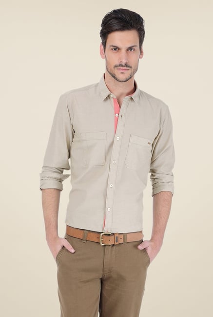 Basics Beige Solid Shirt Basics Beige Solid Shirt