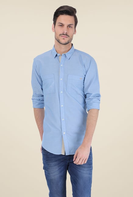 Basics Blue Solid Shirt Basics Blue Solid Shirt
