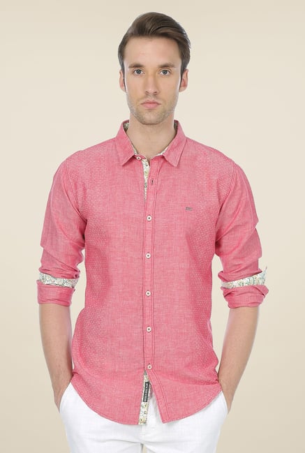 Basics Coral Self Print Shirt Basics Coral Self Print Shirt