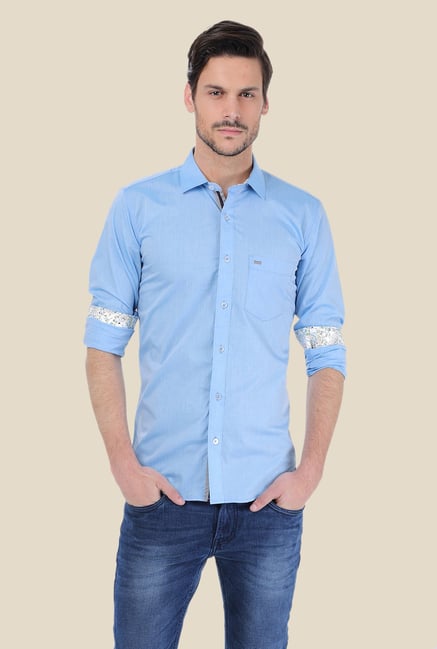 Basics Light Blue Solid Shirt Basics Light Blue Solid Shirt