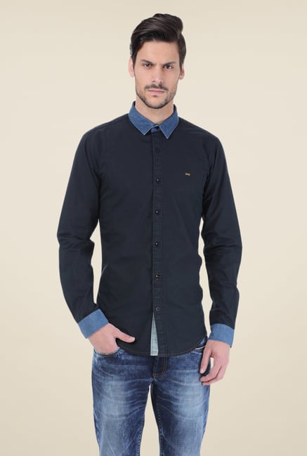Basics Navy Solid Shirt Basics Navy Solid Shirt