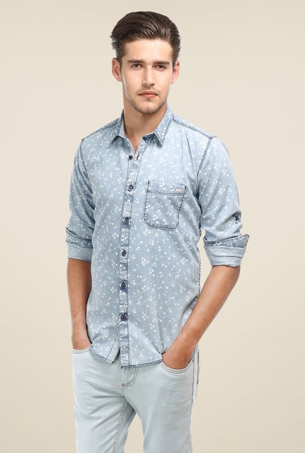 Basics Denim Blue Printed Shirt Basics Denim Blue Printed Shirt