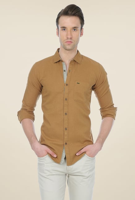 Basics Khaki Solid Shirt Basics Khaki Solid Shirt