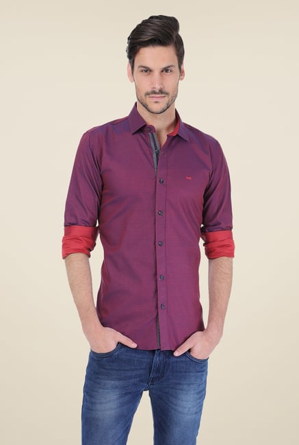 Basics Purple Self Print Shirt Basics Purple Self Print Shirt