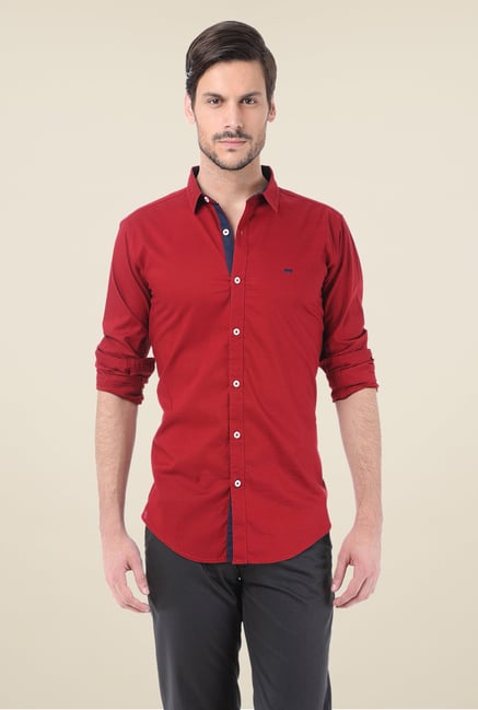 Basics Red Solid Shirt Basics Red Solid Shirt