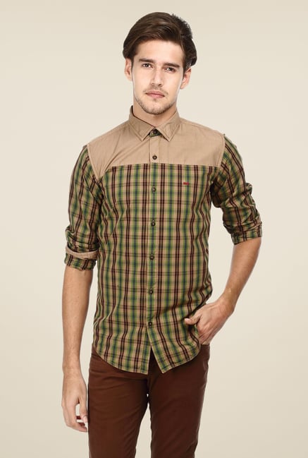 Basics Dark Beige Checks Shirt Basics Dark Beige Checks Shirt