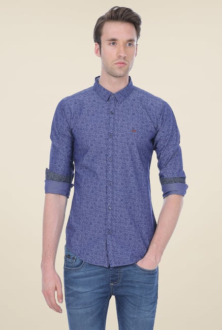 Basics Dark Blue Floral Print Shirt Basics Dark Blue Floral Print Shirt