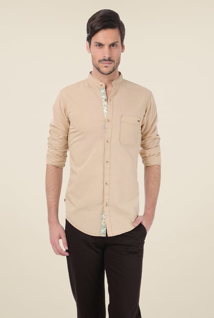Basics Beige Solid Shirt Basics Beige Solid Shirt