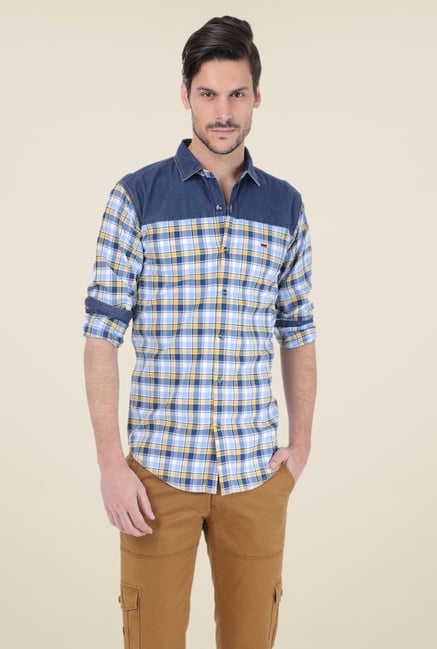 Basics Blue & Yellow Checks Shirt Basics Blue & Yellow Checks Shirt