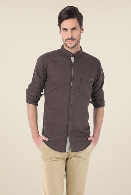 Basics Brown Solid Shirt Basics Brown Solid Shirt