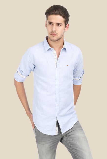 Basics Blue Textured Shirt Basics Blue Textured Shirt