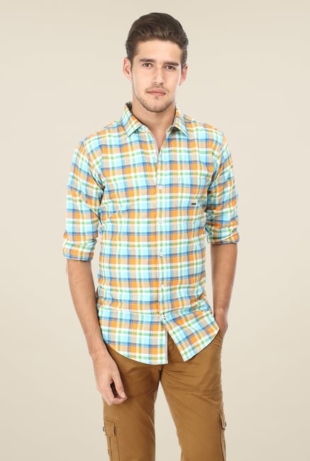 Basics Blue & Orange Checks Shirt Basics Blue & Orange Checks Shirt