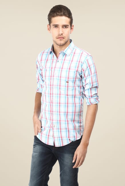 Basics Blue & Coral Checks Shirt Basics Blue & Coral Checks Shirt