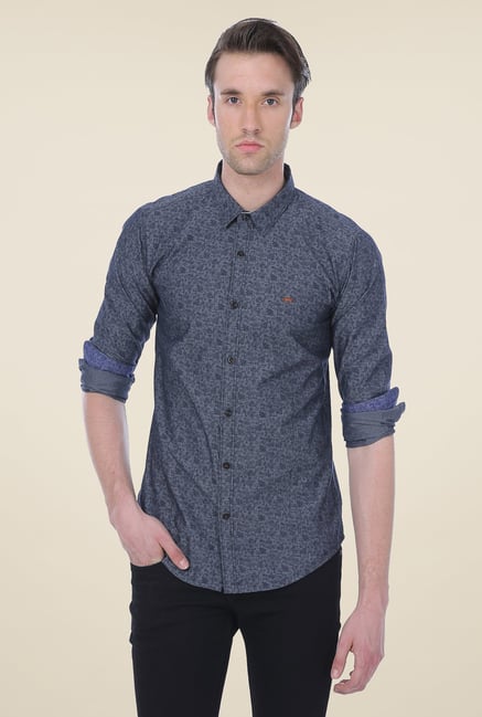 Basics Dark Grey Floral Print Shirt Basics Dark Grey Floral Print Shirt