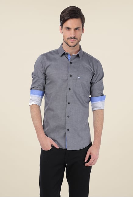 Basics Grey Self Print Shirt Basics Grey Self Print Shirt