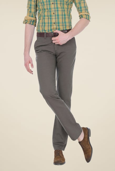 Basics Grey Solid Slim-fit Trousers Basics Grey Solid Slim-fit Trousers
