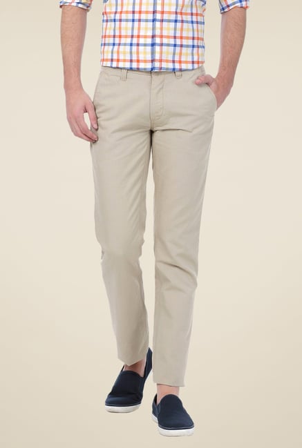 Basics Beige Solid Trousers Basics Beige Solid Trousers