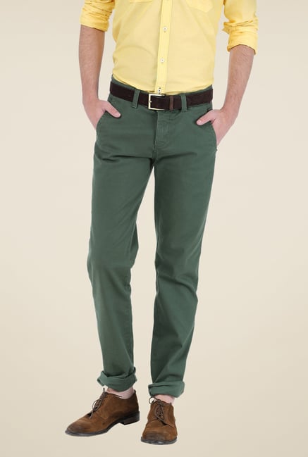 Basics Green Solid Trousers Basics Green Solid Trousers