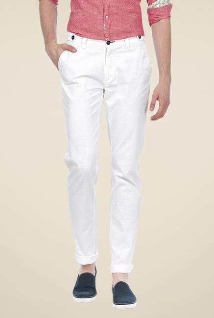 Basics White Solid Mid-rise Trousers Basics White Solid Mid-rise Trousers