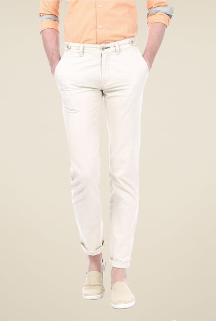 Basics Off-white Solid Trousers Basics Off-white Solid Trousers