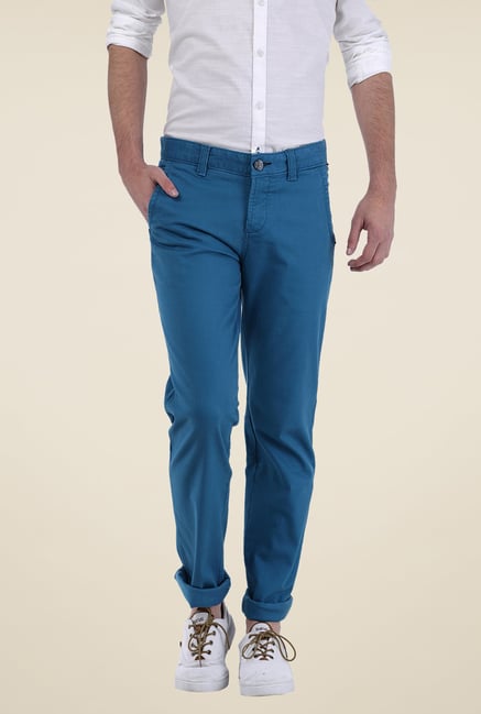 Basics Blue Solid Trousers Basics Blue Solid Trousers