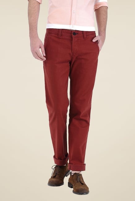 Basics Maroon Solid Trousers Basics Maroon Solid Trousers
