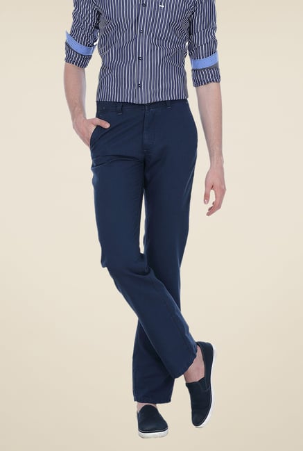 Basics Navy Solid Slim-fit Trousers Basics Navy Solid Slim-fit Trousers