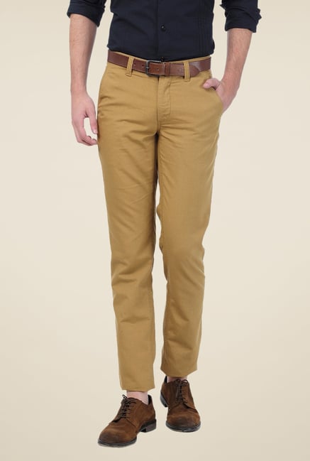 Basics Khaki Solid Slim-fit Trousers Basics Khaki Solid Slim-fit Trousers