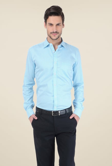 Basics Turquoise Striped Shirt Basics Turquoise Striped Shirt