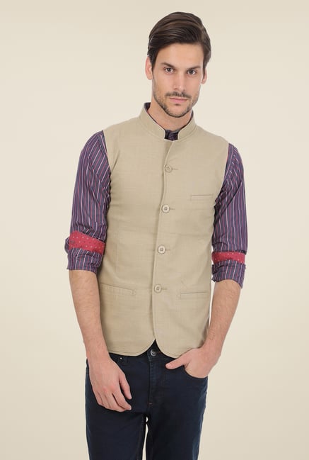 Basics Beige Solid Jacket Basics Beige Solid Jacket