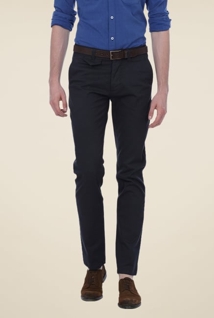 Basics Navy Solid Mid-rise Trousers Basics Navy Solid Mid-rise Trousers