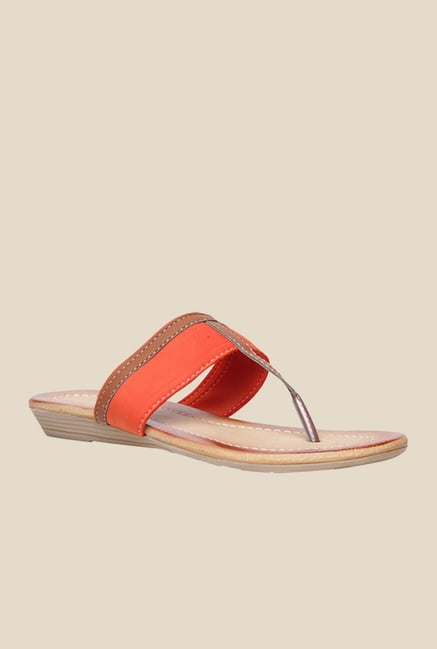 Bata Belle Orange & Brown T-Strap Sandals Bata Belle Orange & Brown T-Strap Sandals