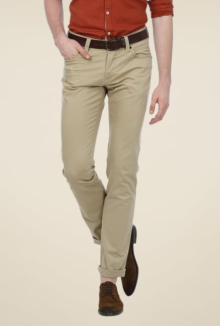 Basics Beige Solid Low-rise Trousers Basics Beige Solid Low-rise Trousers