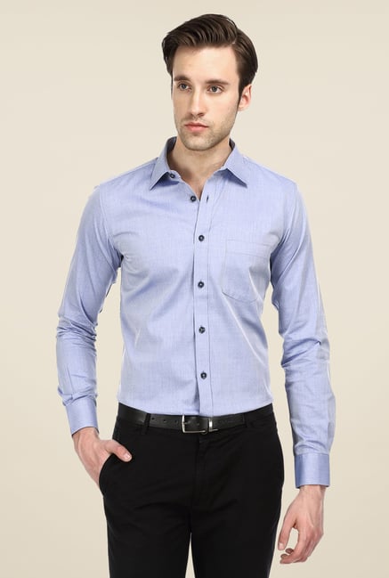 Basics Blue Self Print Shirt Basics Blue Self Print Shirt