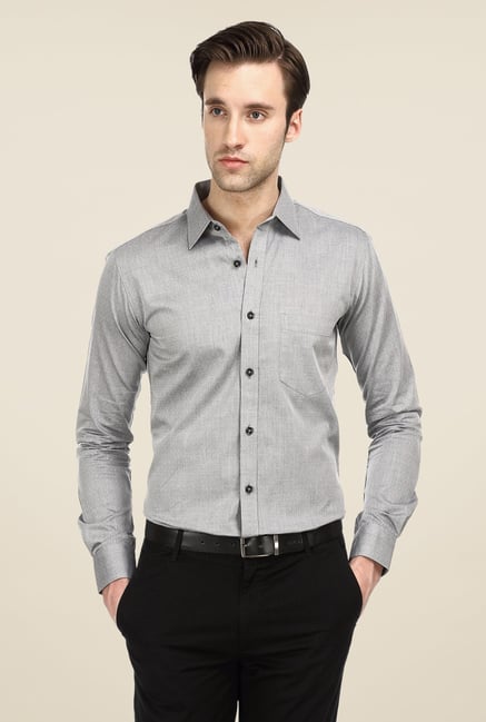 Basics Grey Self Print Shirt Basics Grey Self Print Shirt